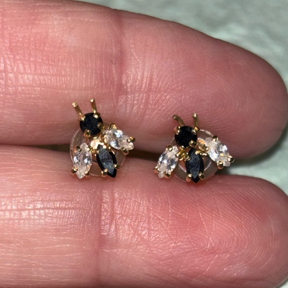 14k YG Gold and Black Bee Earrings